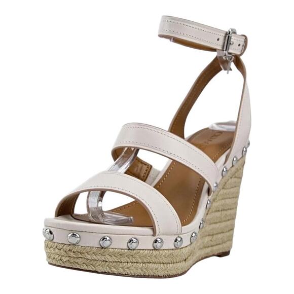 COACH Darcy Chalk Espadrille Wedge Sandals Leather Studded Straps 7.5B - Picture 1 of 16
